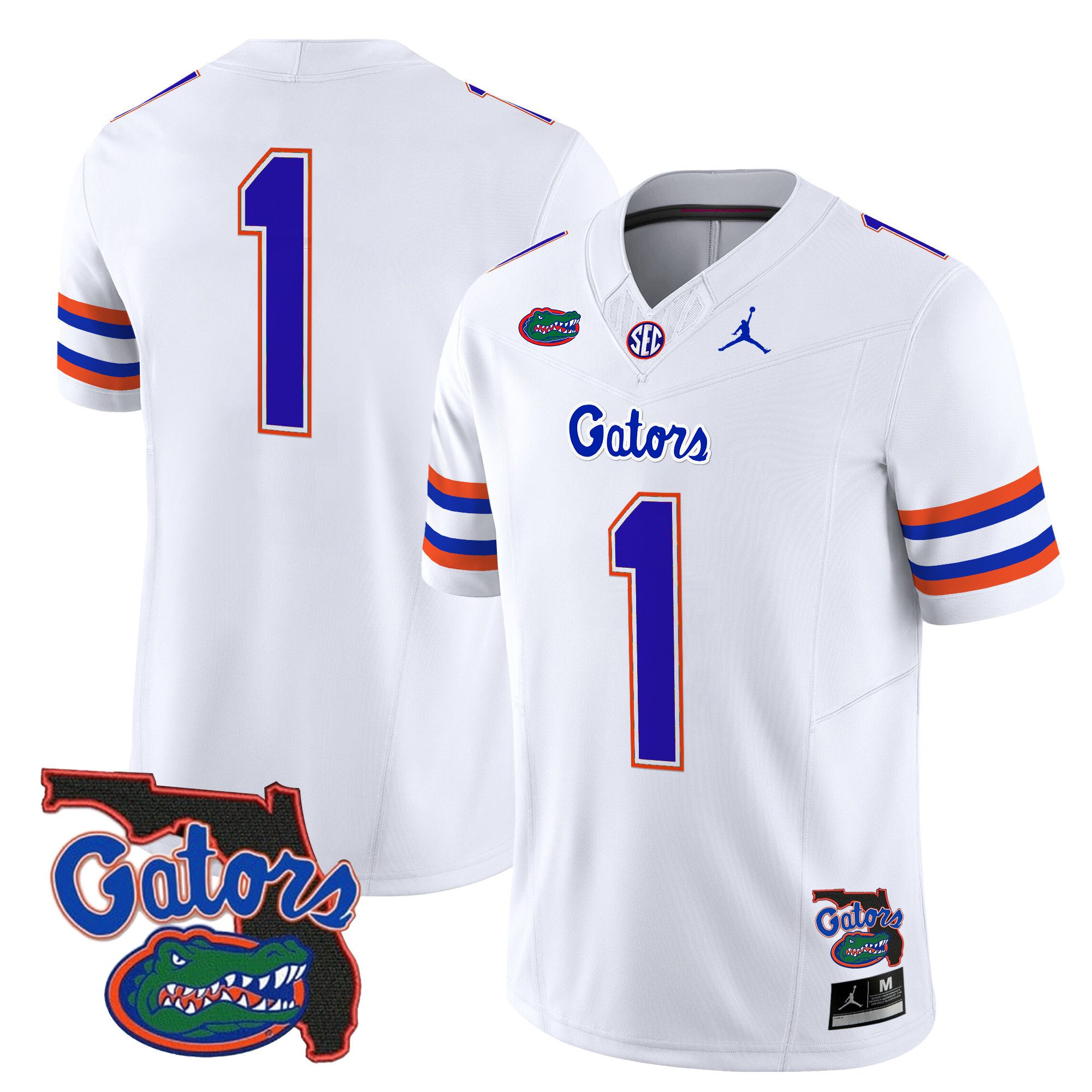 Men Florida Gators #1 No Name White 2024 Florida Patch Vapor Limited NCAA Jersey